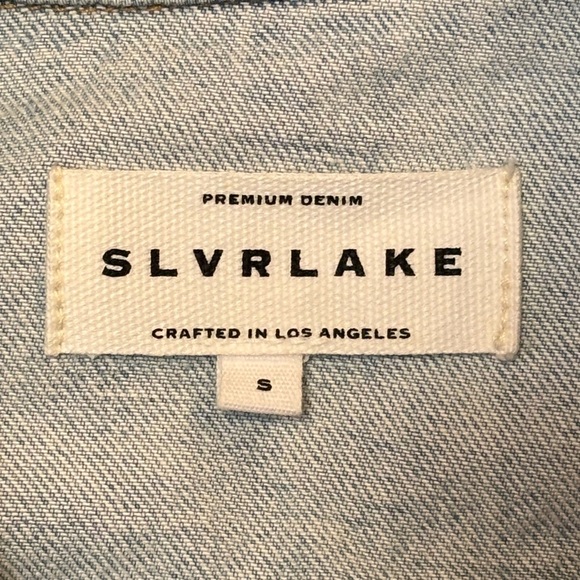 SLVRLAKE Trucker Cropped Distressed Two-Tone
Denim Jacket Washed Valley NWOT - Picture 13 of 15
